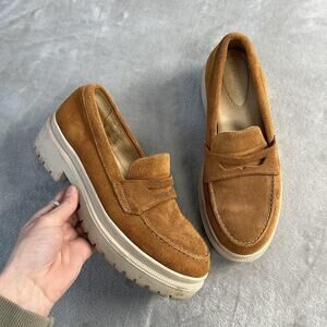 Patina Loafer Shoes Womens Size 8 Brown Suede Platform Lug Sole Preppy Office